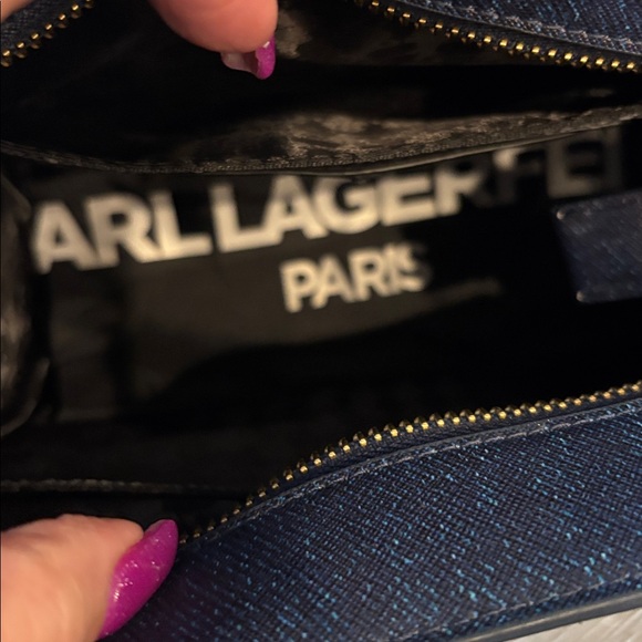 Karl Lagerfeld Blue Denim and Gold Handbag - Picture 4 of 5